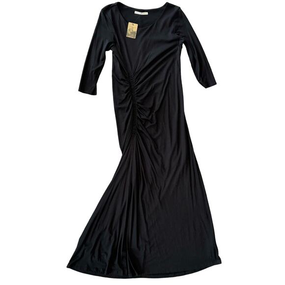 Peruvian Connection Black Long Sleeve Origami Stretch Midi Dress M - Picture 6 of 12